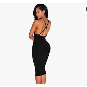 BACKLESS LBD MEESHINE Strappy Sexy NYE Club Holiday Party Deep V Neck Birthday